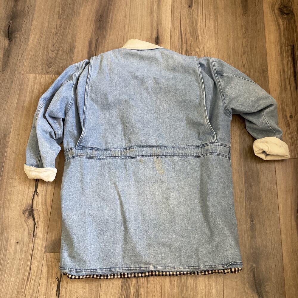 Vintage Blanket Lined Light Wash Denim Barn Chore Jacket Coat Large Read Stain - Picture 13 of 15